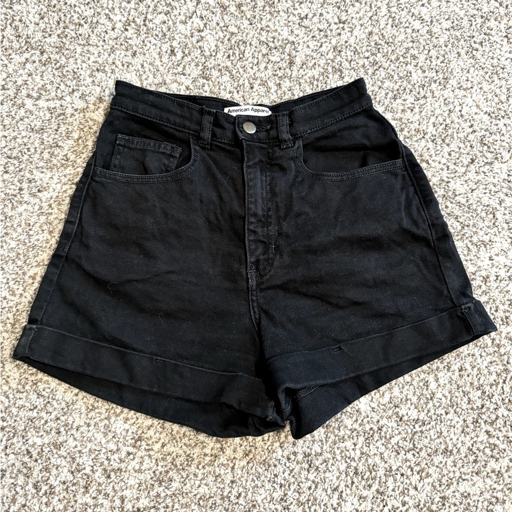 American Apparel Black Denim High Waist Shorts - 26/27